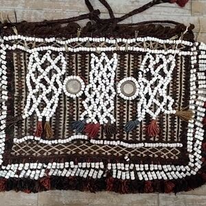 Handcrafted Afghan Kilim  Brown and White Beaded Women Wool Pouch, Bag 5kg